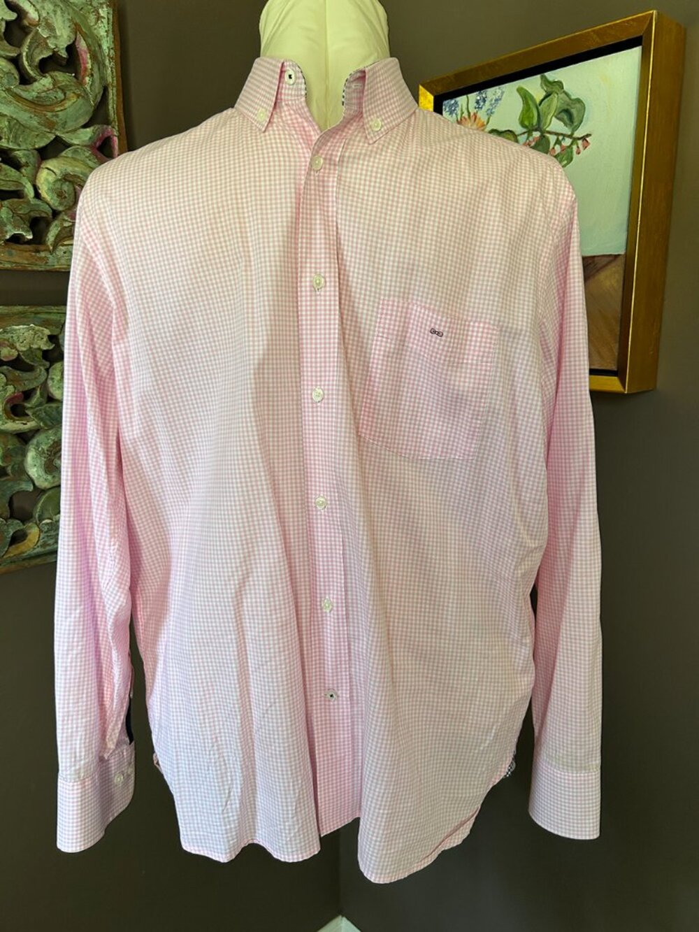EDEN PARK Paris Mens Pink and White Gingham Check Button Down Shirt - UEC